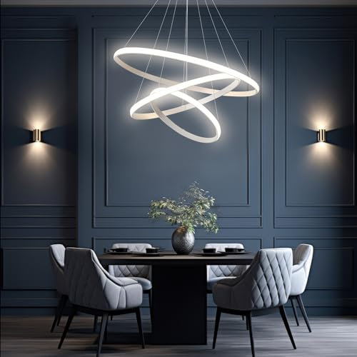 Arcadia Lampadario Led Soffitto Sospensione Moderno con Luce Calda e Fredda Dimmerabile, Telecomando e App Cellulare - Lampadario Camera da Letto, Soggiorno, Cucina e Cameretta 5500 LM 60 Cm Bianco