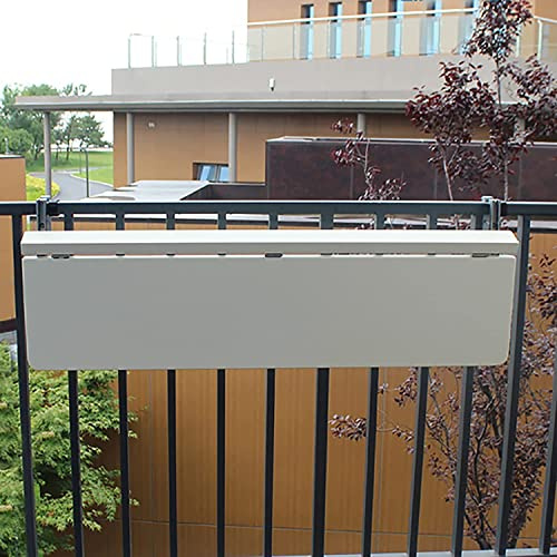 Hängetisch Balkon, 80-120 Cm Outdoor-Stehtisch Balkontisch Zum Einhängen, Wandmontierter Gartenklapptisch Balkongeländer, 5-Fach Höhenverstellbare Beistelltische, Wetterfest (Weiß 120 X 40 Cm/47,2 X
