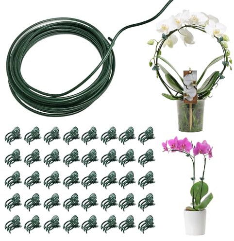 1 Pezzi DIY Supporti per Piante Stecche per Piante Supporti Piante da Giardino Pali per Pomodori Supporto per Piante con 40 Clip Supporto Piante per Pomodoro Peonie Vite Piante Rampicanti Fiore 5m*3mm