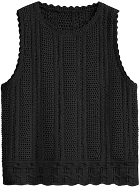 KIRUNDO Beach Vacation Clothes for Women Spring Summer Crochet Sweater Vest Tank Tops Cover Ups Resort Cruise Outfits 2026(Black, Medium)