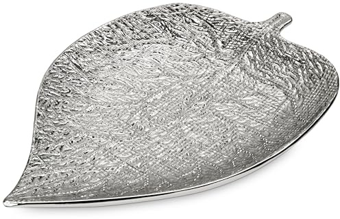 Arborus 32 x 21,5 cm keramisk prydnadssak silver smycken brickor stora blad smycken maträtt dekorativ prydnadssak för ringar örhängen nycklar armband halsband ljus bord mittpunkt dekor