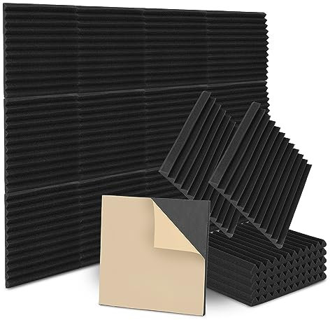 ISOISL 24 Stück Akustikschaumstoff Noppenschaumstoff für effektive Schalldämmung – Selbstklebende Schallschutzmatte für Aufnahmestudios und Heimkinos 30 x 30 x 2.5 cm, Dreieckskerbe