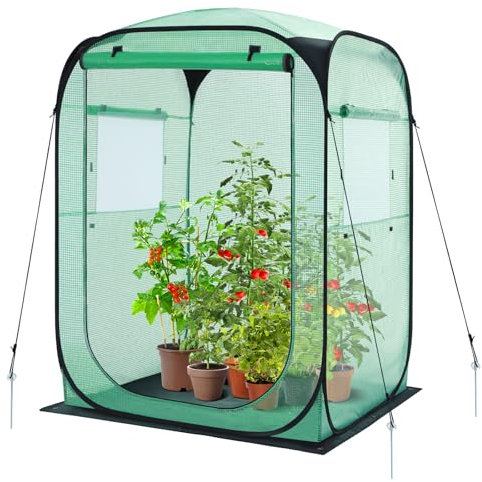 Ohuhu Serre pop-up pour tomates - Stable - Avec housse en polyéthylène et fenêtre - Petite serre - Résistante à l'hiver - Pour une croissance optimale des plantes - Vert