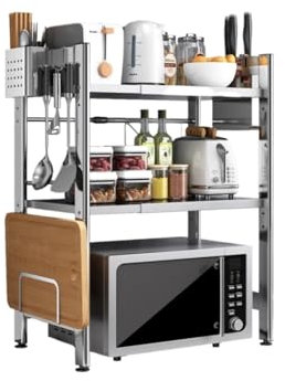 GAOJUNAN Meuble Micro Onde Support De Rangement De Cuisine Épais en Acier Inoxydable, Support Multicouche sur Pied for Four À Micro-Ondes, Support De Rangement À Domicile Etagere Micro Ondes