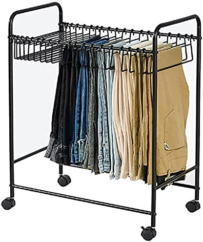 Rollwagen mit 20 Kleiderbügeln für Waschküche/Schlafzimmer, extra groß, freistehend, für Hosen, Jeans, Hosen, Hut, Mantel, Ständer, Schwarz