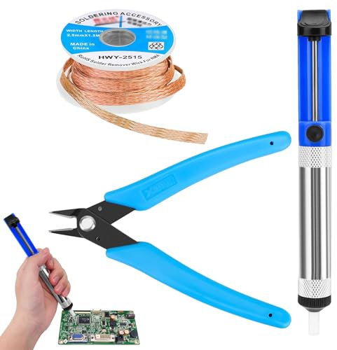 Entlötpumpe,Entlötdocht,Löt Zubehör,Mikro-Scherdrahtschneider,Lötpumpe,Lötzubehör,3-Teiliges Lötwerkzeug-Set, Lötkolben-Assistenzzubehör, Diy-Kit