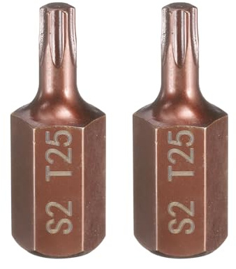 sourcing map Lot de 2 embouts de tournevis Torx T25 de 10 mm à tige hexagonale de 30 mm de long en acier S2 de sécurité inviolable 6 points