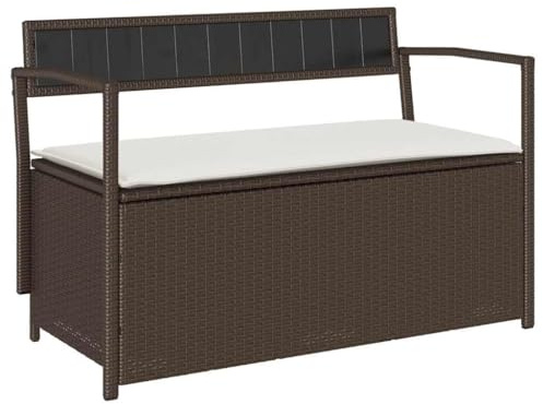 vidaXL Gartenbank mit Stauraum und Kissen Braun Poly Rattan