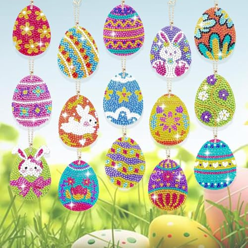 YEWCEP 15 Stück Diamond Painting Ostern Set – Filigrane Muster, Kinderfreundlich & ideal für Osterdekoration – DIY Geschenk mit 5.5x7 cm Ostereiern, Strasssteine & Werkzeug