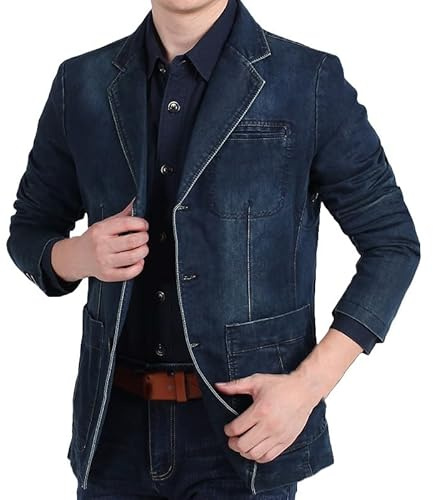 Traje De Chaqueta Hombre,Blazer De Mezclilla De Corte Regular para Hombre, Abrigo Informal De Trabajo De Negocios, 3 Botones, Chaqueta De Traje Retro Clásica De Corte A Medida con Múltiples Bolsil