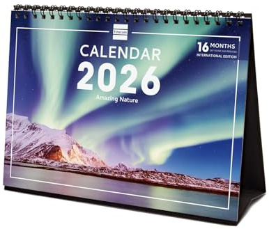Finocam – Calendrier de bureau 2026 1 Mois par page Janvier – Décembre 2026 + Sept.-Déc. 2025 (4 mois) réduits | Calendrier 2026 | Images Nature – International