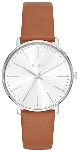 BUREI Frauen Uhren Mode Minimalistisch Analog Leder Quarz Wasserdicht Uhren für Frauen