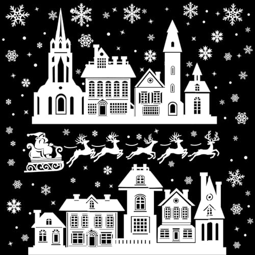 Nepfaivy Fensterbilder Weihnachten Selbstklebend Fensterdeko - 134PCS Wiederverwendbare Statische Fenstersticker mit Häuser und Schneeflocken, Winter Fensteraufkleber Weihnachtsfensterbilder Deko