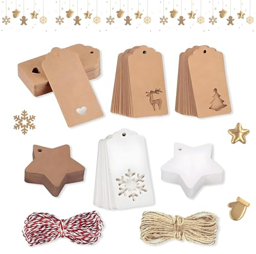 150 Stück Geschenkanhänger Weihnachten,AnhäNger Weihnachten,Mit 20m Schnur,Kraftpapier Papier Tags,Braun Frohe Geschenke Mit Stern,Sterne Weihnachts Weihnachtskärtchen,Weihnachtsanhänger