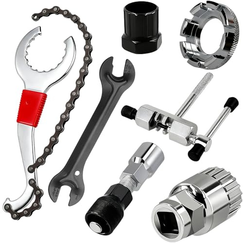 7 Pcs Fahrrad Werkzeug Set für Wartungswerkzeuge Mountainbikes Rennräder | Fahrrad Werkzeug Set inlk.3-in-1 Kassettenentferner Schlüssel Halterungsentfer Kettenbrecher Schraubenschlüssel