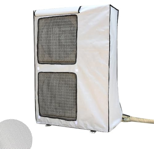 Cache Climatiseur Exterieur Housse de Protection pour Climatiseur Central Extérieur, Double Couche Épaisse Fenêtre, Caisson Anti Bruit Pompe à Chaleur, Toutes Saisons(White,L 98cm x H 138cm x D 38cm)