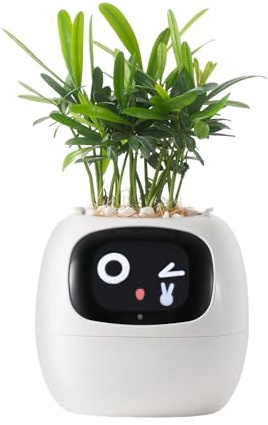 OUSEITECH Linda Maceta Inteligente Interactiva, Multifuncional, Inteligente, Macetas de 10 cm para Interiores, Adecuado Como Regalo, Para Suculentas y Otros (Blanco)