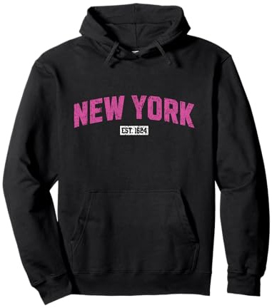 New York, Simple Arche Rose Texte Vintage Vieilli Sweat à Capuche