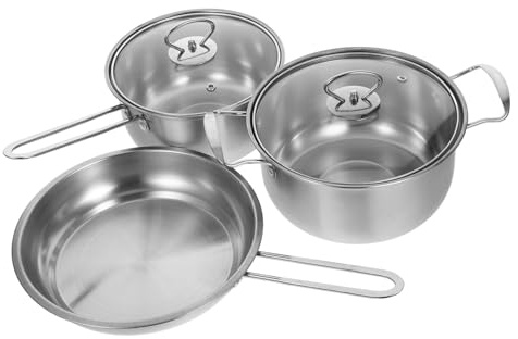 VERDANVERSE Set De Casseroles Inox 18 Cm, Marmite 20 Cm, Poêle 24 Cm En Acier Inoxydable, Transfert Rapide De Chaleur, Poignée Ergonomique, Cuisine Quotidienne, Lot 3 Pièces