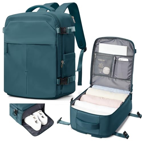 suradar Handgepäck Rucksack 40x30x20 für Neue Ryanair, Wizzair, Vueling, Eurowings Klein Reise Rucksack Handgepäck Flugzeug 40x30x20 Reiserucksack Untersitz für 14 Zoll Laptop Pfauenblau