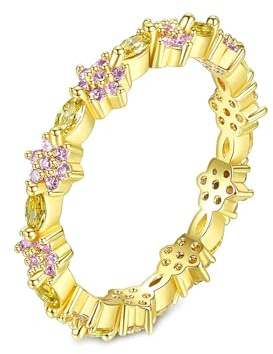 Ayoiow Vorsteckring Gold 585 14K Gelbgold, Blume Amethyst Ehering 585 Gold, Goldene Hochzeitsringe für Sie