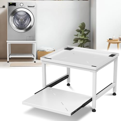 Eikuavons Tvättmaskinsunderrede 45,5 cm med låda, justerbara fötter, antivibrationspads, piedestal för tvättmaskin, torktumlare, kylskåp, 200 kg lastkapacitet, vit