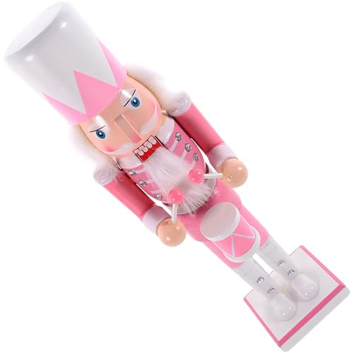Angoily Soldado Cascanueces de Madera Artesanal de 25 CM Adorno Navideño en Color Rosa Decoración Festiva para Mesa y Estantería Figura de Cascanueces para Navidad
