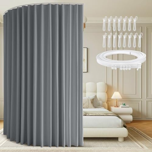 Raumteiler Vorhang mit Schienen H274xB254CM, Deckenmontage Auf Schienen Room Divider Raumtrenner Vorhang Hängend, Trennvorhang Verdunkelung für Schlafzimmer, Wohnzimmer, Büro, Sichtschutz(Grey)