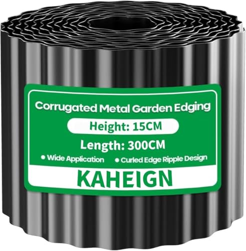 KAHEIGN Metal Garden Edging, 15CM x 300CM Corrugated Landscape Edging Border Steel Lawn Edge Fence for Garden Border, Flower Bed, Yard Pathway and DIY Landscaping (Black)