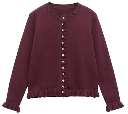 Cárdigans De Mujer De Punto con Cuello Redondo Suéter Ligero De Manga Larga con Volantes Cárdigan Jersey Abotonado para Mujer Ideal para El Trabajo O para Superponer Prendas Angora S