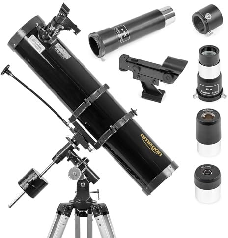 Omegon Teleskop N 130/920 EQ-2 | EQ-2 Montierung | für Einsteiger in die astronomische Beobachtung | Ideal für Mond & Planeten | Astronomie-Teleskop | umfangreiches Zubehör