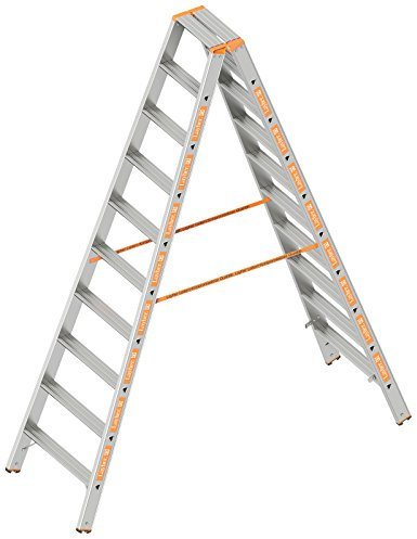 Layher 1043010 Stufenstehleiter Topic, Aluminiumleiter 2x10 Stufen 80 mm Breit, beidseitig begehbar, klappbar, Länge 2.50 m