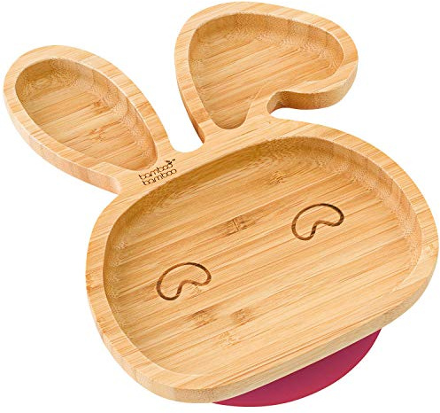 Ventouse en bambou pour bébés - Ventouse pour nourrissons, non toxique, en bambou naturel qui reste frais au toucher pour le sevrage du bébé. (lapin-cerise)