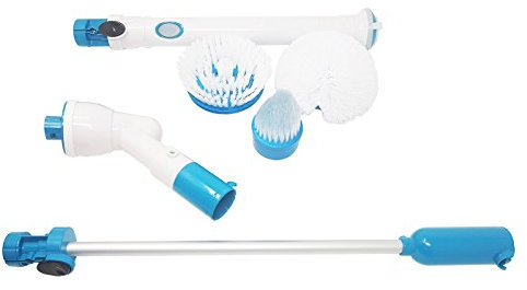 TEMPO DI SALDI Spazzola Elettrica Rotante senza Fili, Pulizia Bagno Ricaricabile con Tre Spazzole, Bianco Blu