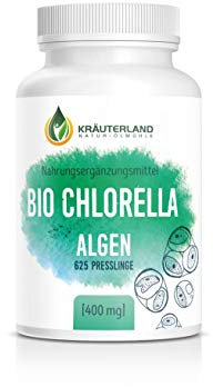 Kräuterland BIO Chlorella Algen Presslinge, 625 Stück - hochdosiert 400mg Chlorella-Alge pro Algenpressling, Tagesdosis 4800mg - Chlorella-Tabletten in Premium Qualität