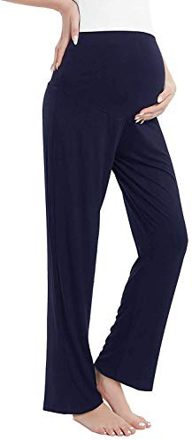 Amorbella Maternity Trouser Pregnancy Sweat Pants Over The Belly Bottoms (X-Large, Navy)