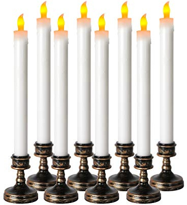 VOANZO 8PCS Vela electrónica Luz de Llama Luz cálida Simulación Velas Adorno Parpadeante Vela con Base