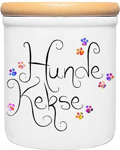 Cadouri Keramik-Leckerlidose » Hundekekse «┊Snackdose Keksdose Aufbewahrungsdose┊mit Holzdeckel