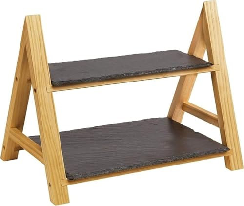 Westmark Alzata a 2 piani in ardesia naturale, Dimensioni: 35,5 x 22 x 27 cm, Ardesia/Pino, Tapas + Friends, Antracite/Marrone chiaro, 69692260