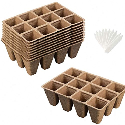 Ulalaza 10 bandejas de Inicio de Semillas biodegradables Bandeja de plántulas Kit de Inicio de Plantas de Humedad Ajustable con cúpula y Base Bandejas de Cultivo de Invernadero para el Inicio