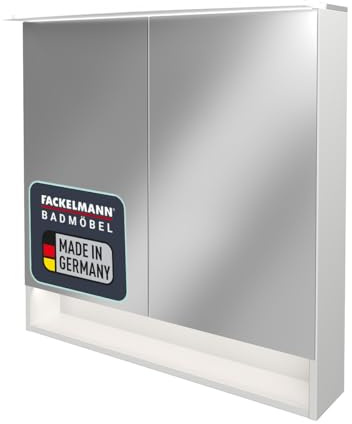 FACKELMANN LED Spiegelschrank B.Style/Badschrank mit gedämpften Scharnieren/Maße (B x H x T): ca. 80 x 81,2 x 15,3 cm/hochwertiger Schrank mit Spiegel und Beleuchtung fürs Bad/Korpus: Weiß