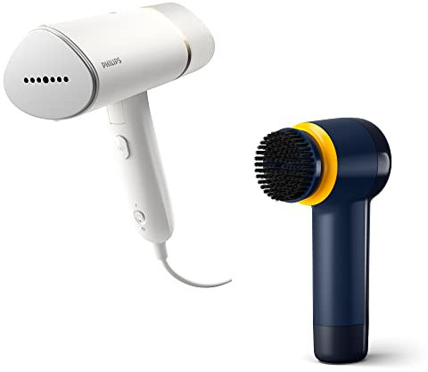 Philips 3000 Series Stiratore Verticale - 1000W, Vapore 20g/min, Piastra Riscaldata, Bianco (STH3020/10) + Philips Pulisci Scarpe - Kit Pulizia Scarpe con 3 Spazzole Intercambiabili, Blu (GCA1000/60)