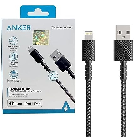 Anker PowerLine Select+ USB Cable with Lightning connector 6ft- A8013H12-Black