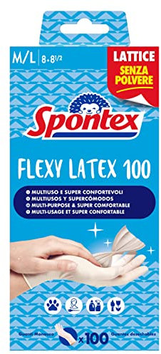 Spontex Guanti in Lattice Flexy Latex x 100 Mapa Spontex, Guanti in Lattice, Monouso, 100 Pezzi, Taglia M/L