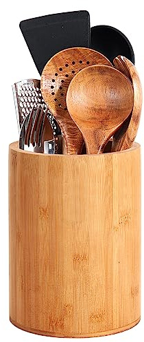 Bamboo Utensil Holder, Large Utensil Holders for Kitchen Counter, Bamboo Spoon and Chopstick Holder for Kitchen Decor, Flatware and Spatula Storage Organizer, for Countertop, Pantry and Bathroom