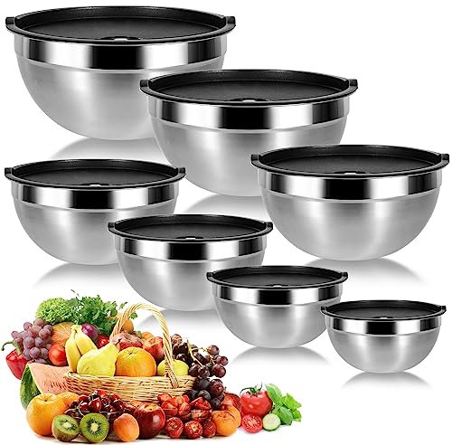 Cinnani 7 Lot de Bol Inox avec Couvercle, Bols mélangeurs, Saladier, Bols de Service, Bol cuisine multifonctionnel