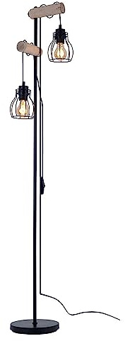 Stehlampe Vintage Holz Stehleuchte Industrial Design Standleuchte Retro, höhenverstellbar, Fernbedienung dimmbar, 2x RGB LED 8,5W, LxBxH 38,5x23x150 cm