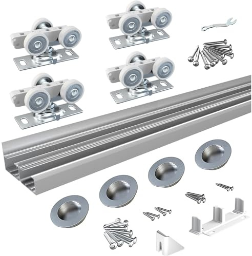 BARNSMITH 5FT/60 Bypass Door Hardware,Heavy Duty Aluminum Sliding Closet Door Hardware with Finger Pulls for 2 Doors System,Sturdy and Smoothly,Fit Door Thickness 1 3/8 or 1 3/4,Easy to Insatll