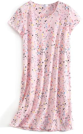 CHUNG Women Nightdress Ladies Nighties Short Sleeve Sleep Tee Shirt Soft Nightgown Cute Pattern Summer Sleepwear Pink Heart S