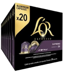 L'OR Espresso Café Cápsulas Supremo | Intensidad 10 | 200 Cápsulas Compatibles Nespresso